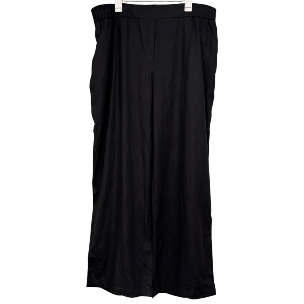 Ophelia Roe Wide Leg Black Linen Blend Pants NWT Size 2X Stretch Womens - Picture 1 of 8